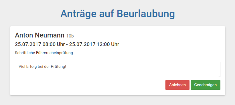 Schulmanager Online: Beurlaubung