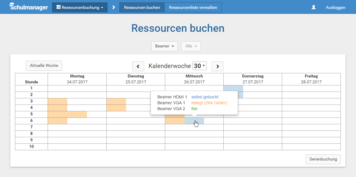 Schulmanager Online: Ressourcenbuchung