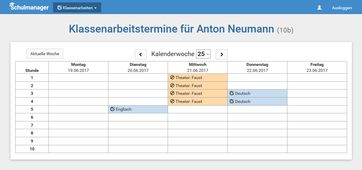 Schulmanager Online: Klassenarbeiten