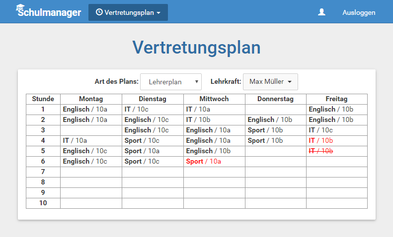 Schulmanager Online: Vertretungsplan