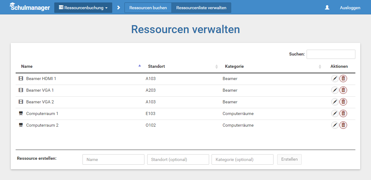 Schulmanager Online: Ressourcenbuchung