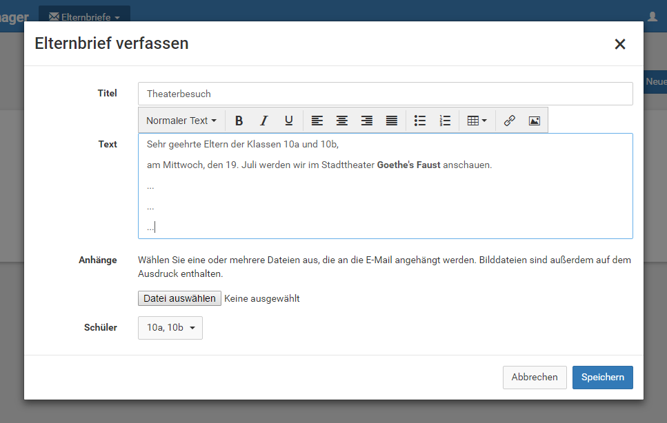 Schulmanager Online: Elternbriefe