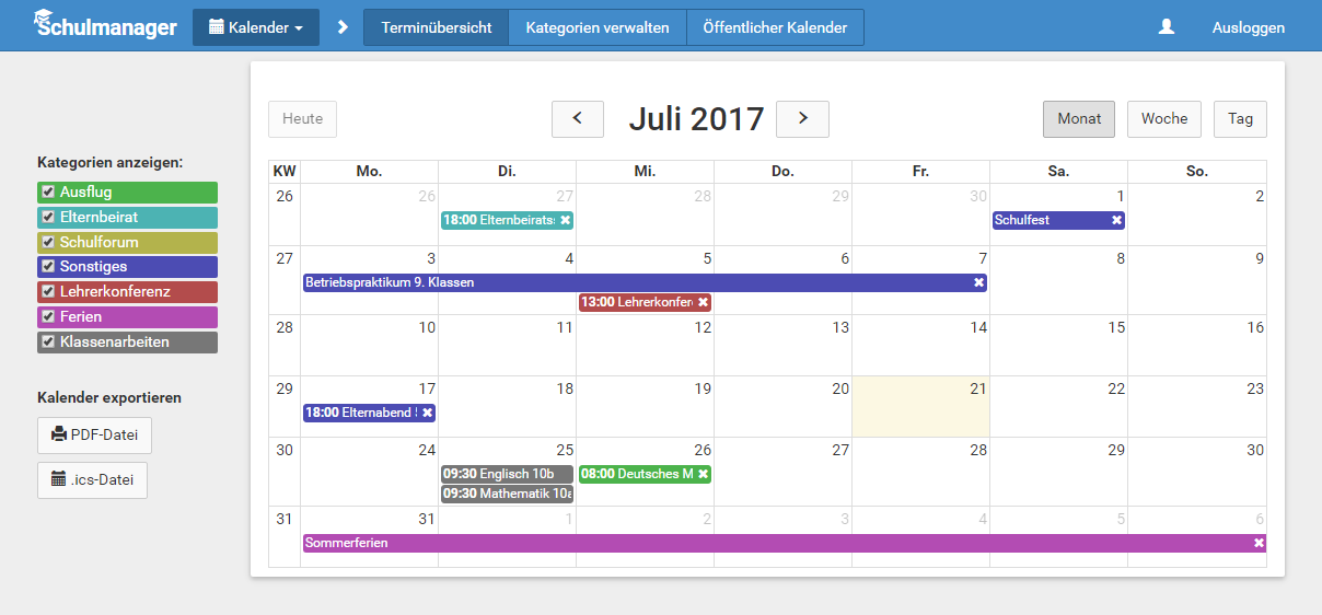 Schulmanager Online: Kalender